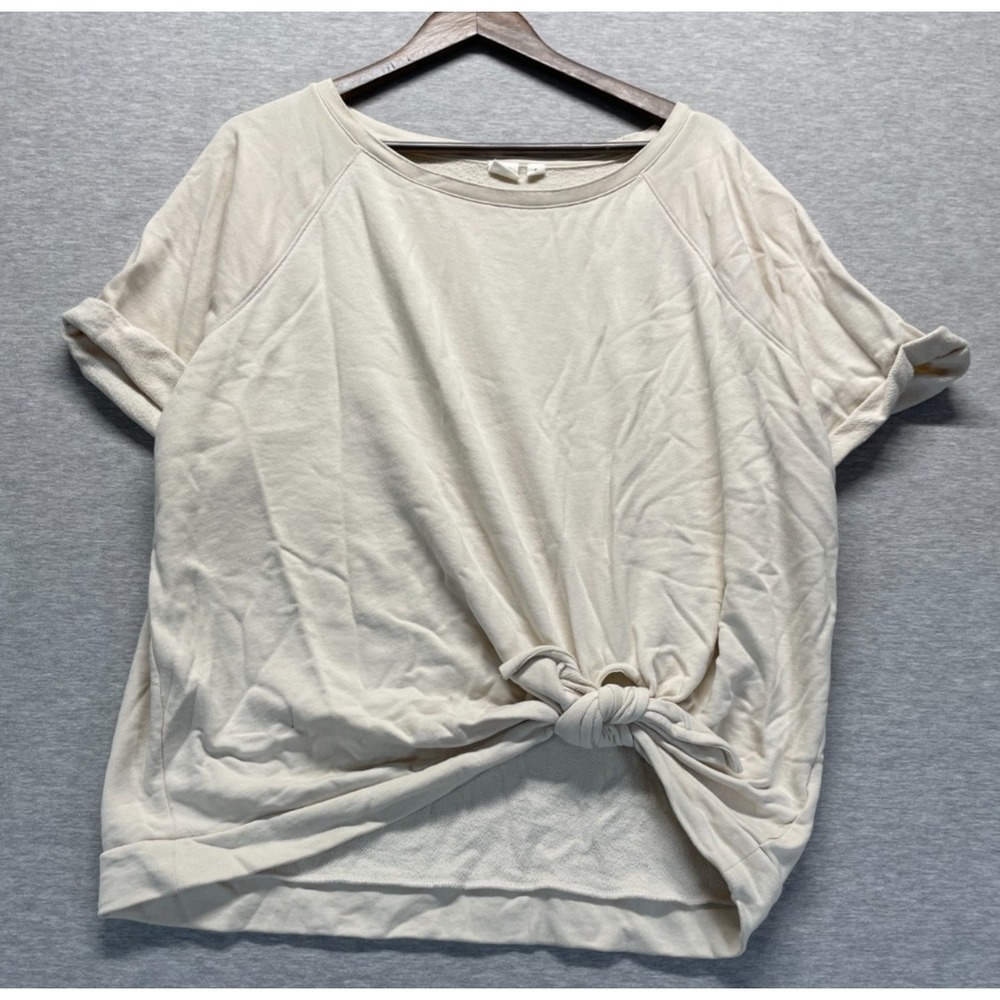 Gap Soft Fleece Sweatshirt Womens XL Beige Rolled Cuffs Raglan Sleeve Knot Hem
